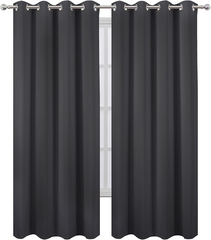 LEMOMO Blackout Curtains 66 x 84 inch/Dark Grey Curtains Set of 2 Panels/Thermal Insulated Room Darkening Bedroom Curtains