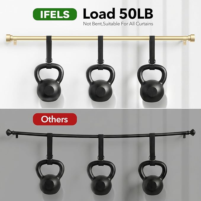 IFELS 2 Pack Heavy Duty Curtain Rods for Windows 72 to 144 Inch, 1 Inch Gold Adjustable Curtain Rod Set with Easy Installation and Modern Design (A1,Gold,30-150",2Pack)