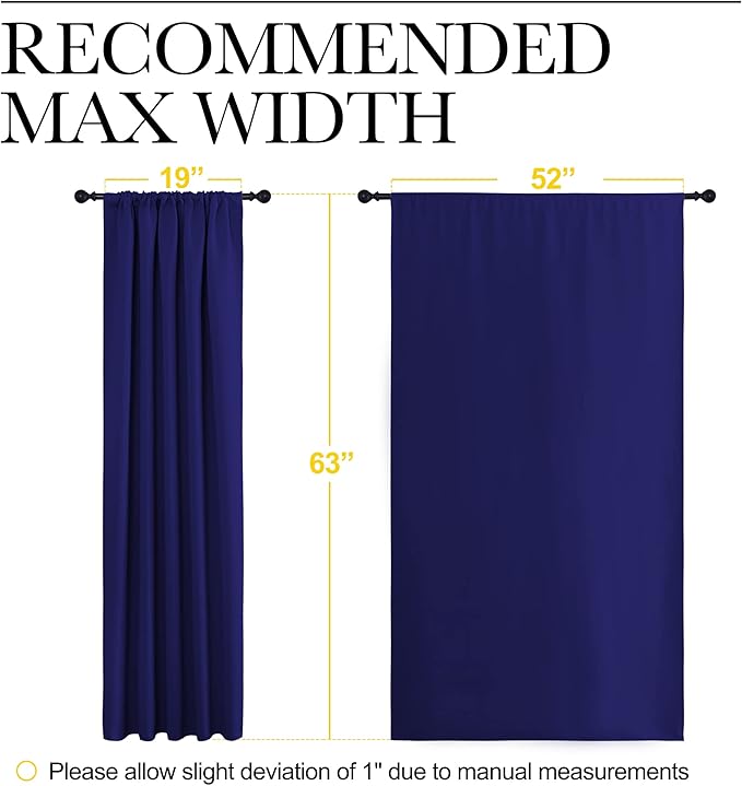 NICETOWN Curtains Blackout Draperies - Modern Design Thermal Insulated Solid Rod Pocket Top Blackout Drapes for Kid's Bedroom, Window Coverings (Navy Blue, 1 Pair, 52 x 63 inches)