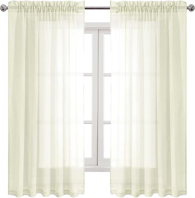 DWCN Ivory Sheer Curtains Semi Transparent Voile Rod Pocket Curtains for Bedroom and Living Room, 60 x 63 inches Long, Set of 2 Panels