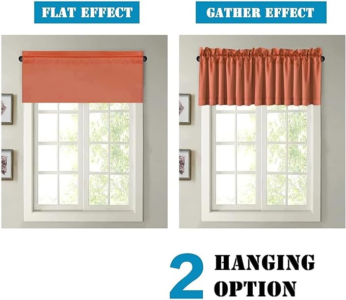 H.VERSAILTEX Blackout Valances for Windows,Kitchen Valance Curtains for Living Room/Bedroom/Bathroom/Basement Privacy Rod Pocket Short Window Valance Curtains, 4 Panels 52" W x 18, Orange