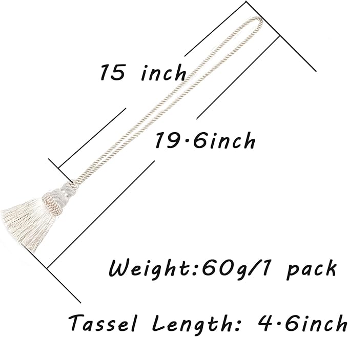 Fenghuangwu 2 Pack Curtain Tie Backs Rope Tassels for Curtains Drape tiebacks Handmade Outdoor Home and Outdoor Decorative (Beige, 2p)