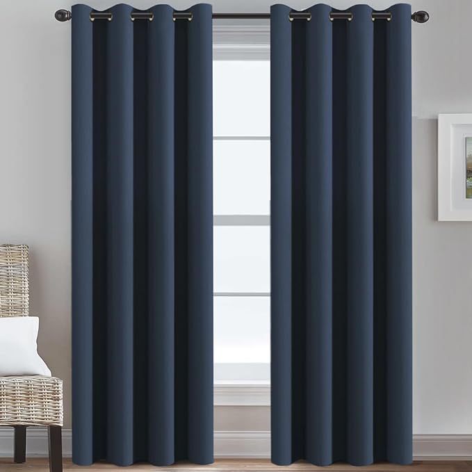 H.VERSAILTEX Blackout Curtain for Living Room Thermal Insulated Window Treatment Curtain Extra Long 108 inch Length Energy Saving Solid Grommet Top Blackout Drape, One Panel, Navy Blue，52" W x 108" L