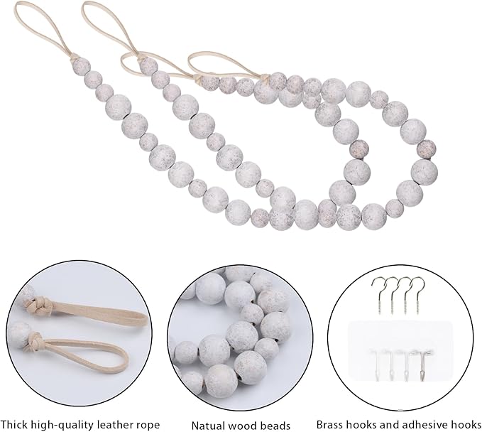 OCIOLI 4 Pieces of Boho Curtain Tiebacks Curtain Holdbacks Curtain Hooks for Wall Curtain Pull Backs Curtain Holders Curtain Tie Backs for Boho Decor Nursery Wall Decor (Whitewashed Color, 4)