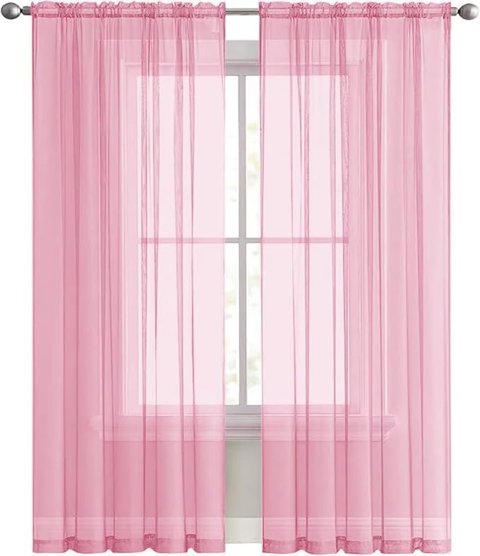 SpaceDresser Sheer Light Pink Curtains 4 Panels Rod Pocket Semi-Sheer Curtain 84 Inches Long Light Filtering Voile Window Drapes for Bedroom Living Room Kitchen, Each 52W x 84L