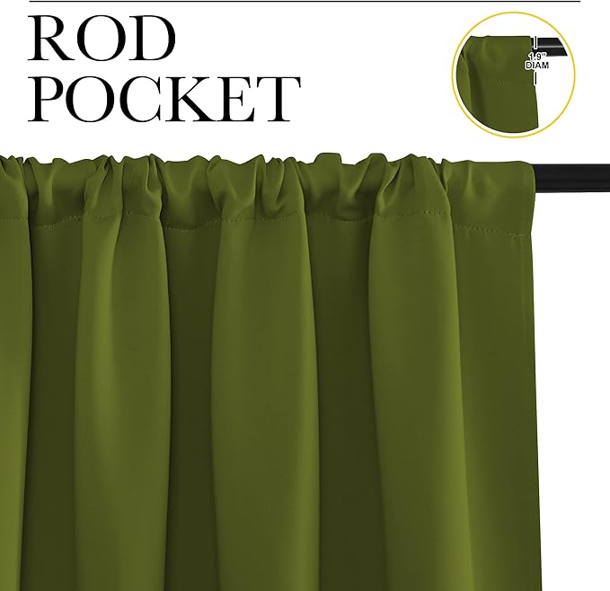 NICETOWN RV Blackout Curtains for Camper Windows, Olive, 34" x 30", Set of 2, Kitchen Curtains, Short Blackout Drapes, Thermal Insulated Rod Pocket Window Treatment Draperies for Nursery
