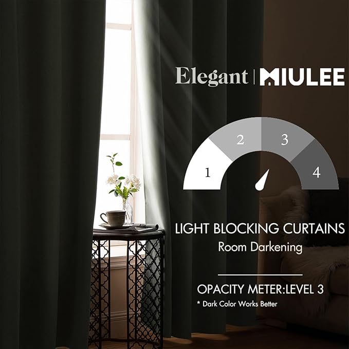 MIULEE Room Darkening Curtains Thermal Insulated Drapes Solid Window Treatment Set Grommet Top Light Blocking Blackout Curtain for Living Room/Bedroom 2 Panels 42 x 63 inch Sage Green