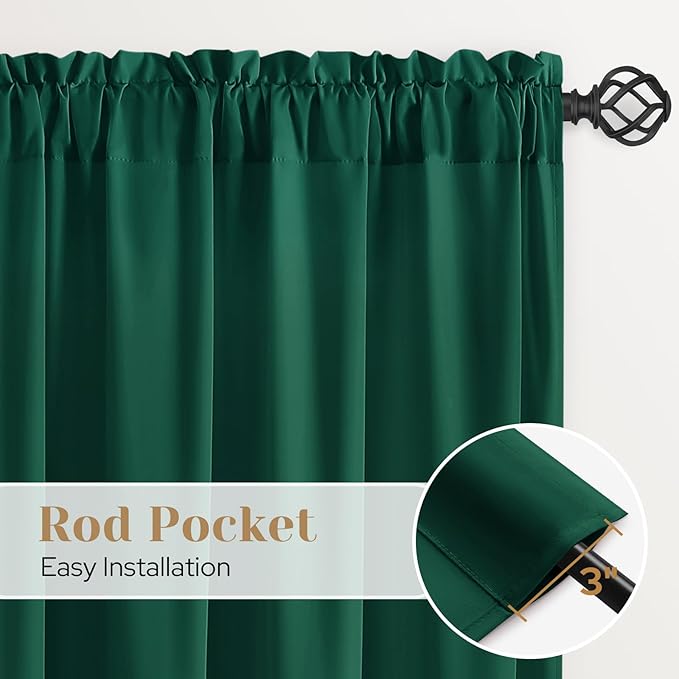 HOMEIDEAS Christmas Non-See-Through Hunter Green Privacy Sheer Curtains, 52 X 84 Inches Long 2 Panels Sheer Curtains Light Filtering Window Drapes for Bedroom Living Room