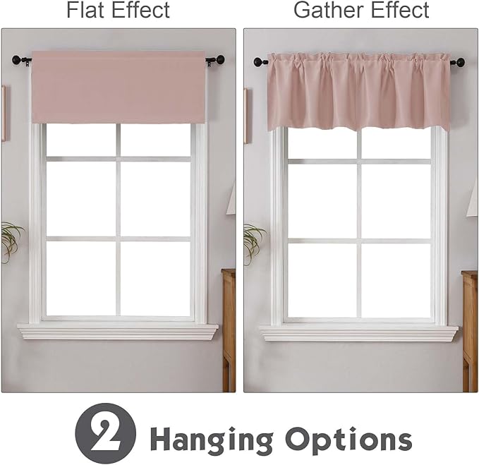 Chyhomenyc Blush Pink Valances for Windows, Short Window Valance Curtains for Living Room Bedroom Bathroom, Room Darkening Solid Privacy Small Kitchen Valances, 60Wx16L, 2 Pack