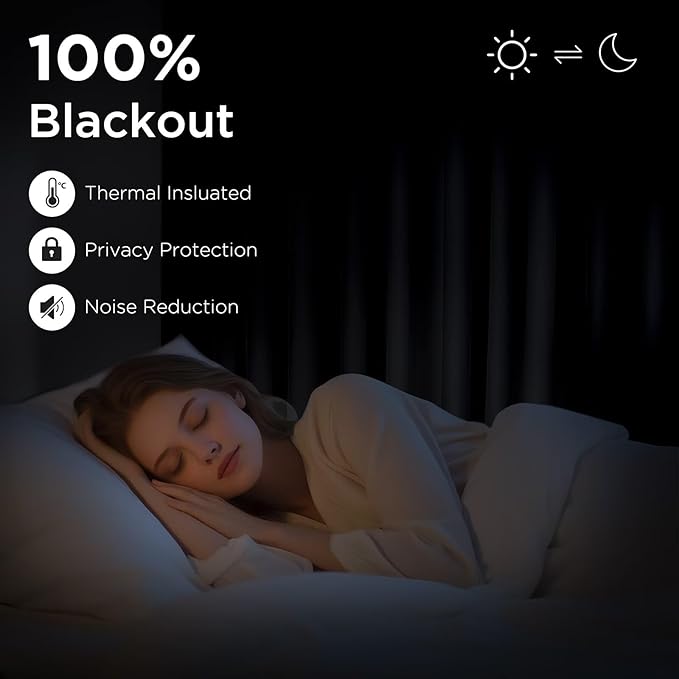 CUCRAF Black Blackout Curtains 108 inch Length 2 Panels Set, Rod Pocket Room Darkening Drapes for Bedroom Living Room, Insulated Thermal Light Blocking Window Curtain (W52 x L108 Inch)