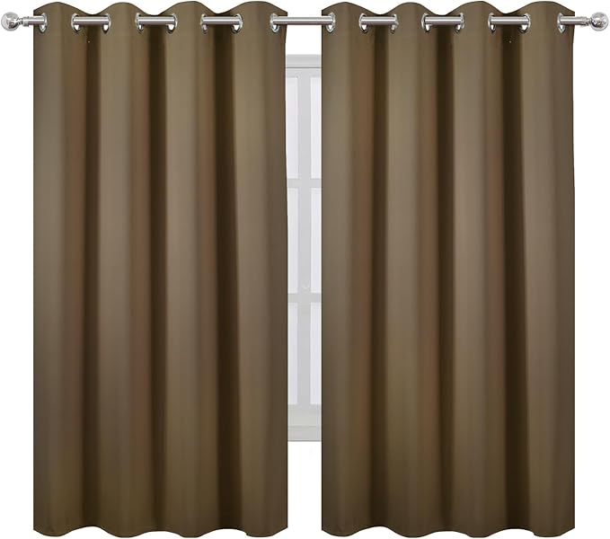 LEMOMO Brown Blackout Curtains 52 x 63 Inch Length/Set of 2 Curtain Panels/Thermal Insulated Room Darkening Curtains for Bedroom and Living Room