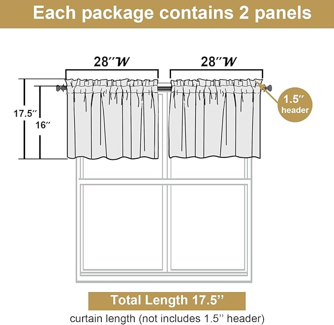 Lecloud Leia Navy Blue Sheer Valances for Windows 16 Inch Length 2 Pcs, Dual Rod Pocket Jacquard Leaf Textured Short Curtains, Kitchen Curtains Drapes for Cafe Bathroom RV, Each Panel 28" W x 16" L