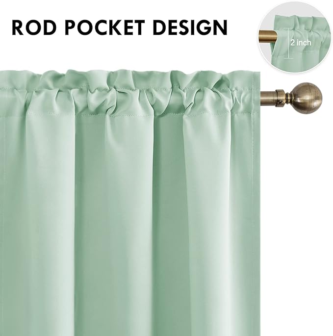 DWCN Blackout Curtains Room Darkening Thermal Insulated Bedroom Curtains Window Curtain Panels, 38 x 63 inches Long, Set of 2 Light Green Rod Pocket Drapes