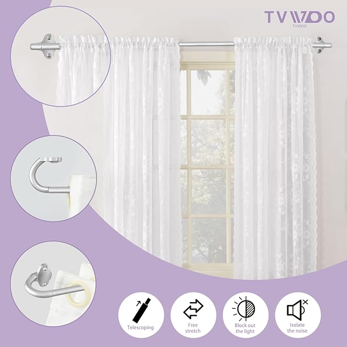 TVWOO Silver Wrap Around Curtain Rods:5/8 In Blackout Adjustable Window Curtain Rod for Bedroom Kitchen Apartment Renter Friendly,Room Darkening Curved Drapery Rods Easy Install,Antique Silver 48-90"