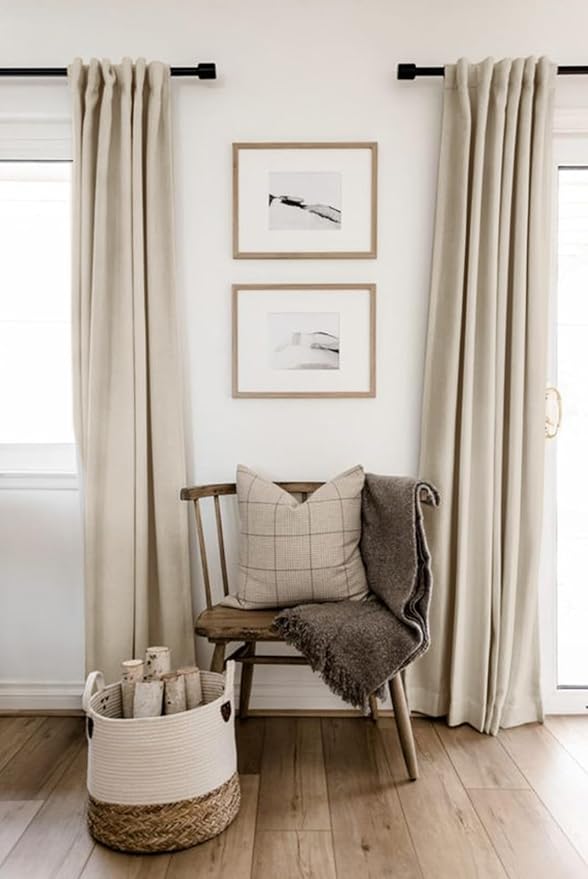 100% Blackout Shield Linen Blackout Curtains for Bedroom 80 Inches Long, Back Tab/Rod Pocket Living Room Drapes, Thermal Insulated Blackout Curtains 2 Panels Set, 50" W x 80" L, Oatmeal