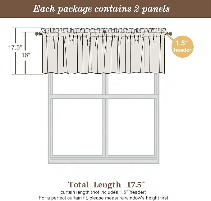 Chyhomenyc Taupe Blackout Valances for Windows, Short Window Valance Curtains for Living Room Bedroom Bathroom, Room Darkening Solid Privacy Small Kitchen Valances, 60Wx16L, 2 Pack