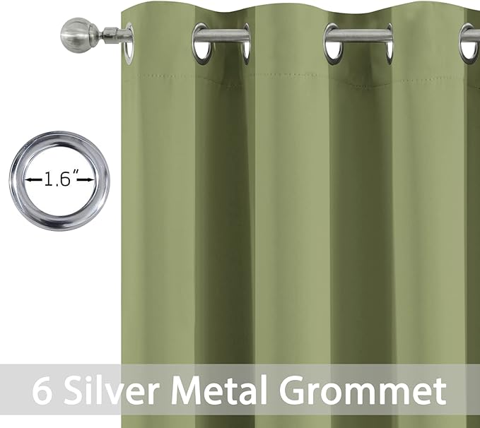 Yakamok 84 Inch Length Blackout Curtains for Bedroom, Thermal Insulated Room Darkening Grommet Solid Window Drapes for Living Room,42W x 84L,Sage Green,2 Panels