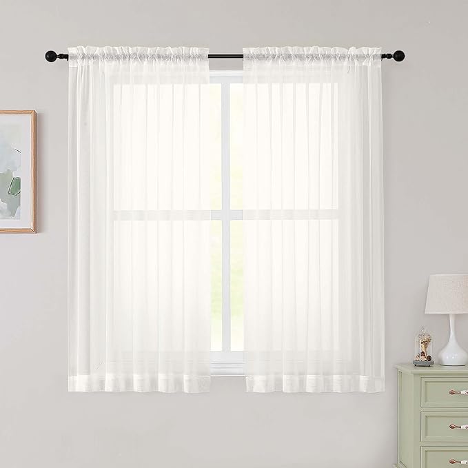 Sheer Ivory Curtains for Bedroom Living Room 54 Inch Length 2 Panels Set, Solid Soft Airy Light Filtering Window Treatments, Modern Rod Pocket Drapes, Ivory, 42" Wx54 L Inches