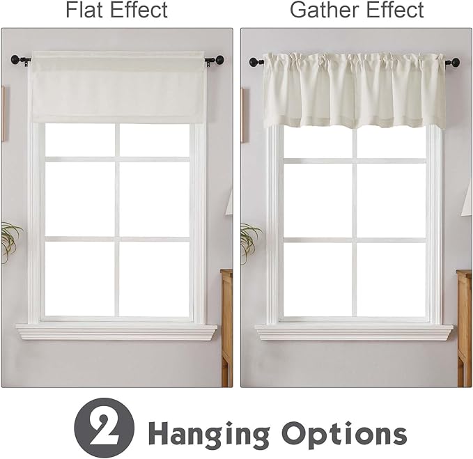 Chyhomenyc Natural Valances for Window, Light Filtering Short Curtains for Kitchen Bedroom Living Room, Rod Pocket Top Small Window Treatment Valance RV Bunk Panels, 40" Wx18 L, 2 Pieces