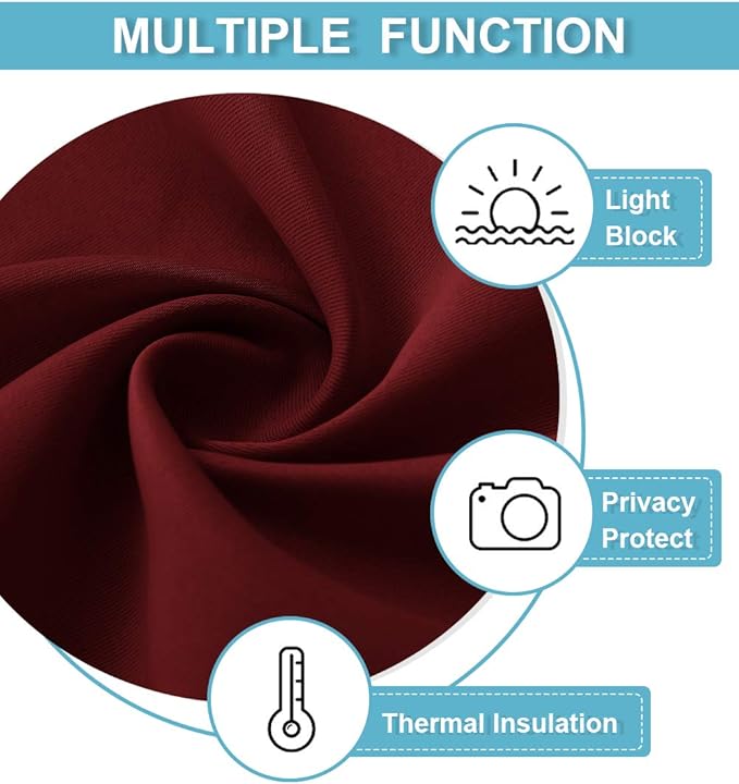 RYB HOME Blackout Bathroom Window Curtains, Short Thermal Insulated Heat Blocking Rod Pocket Half Window Curtain Tiers for Nursery Bedroom, Width 42 by Length 30, Burgundy Red, 2 Panels