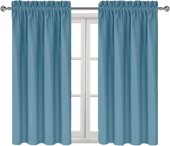 DWCN Blackout Curtains for Living Room Thermal Insulated, Energy Saving & Noise Reducing Bedroom Curtains, Stone Blue, W 42x L 54 Inch, Set of 2 Rod Pocket Curtain Panels