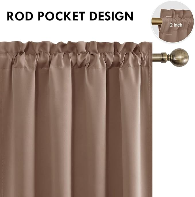 DWCN Blackout Curtains for Living Room Thermal Insulated, Energy Saving & Noise Reducing Bedroom Curtains, Khaki, W 70x L 72 Inch, Set of 2 Rod Pocket Curtain Panels