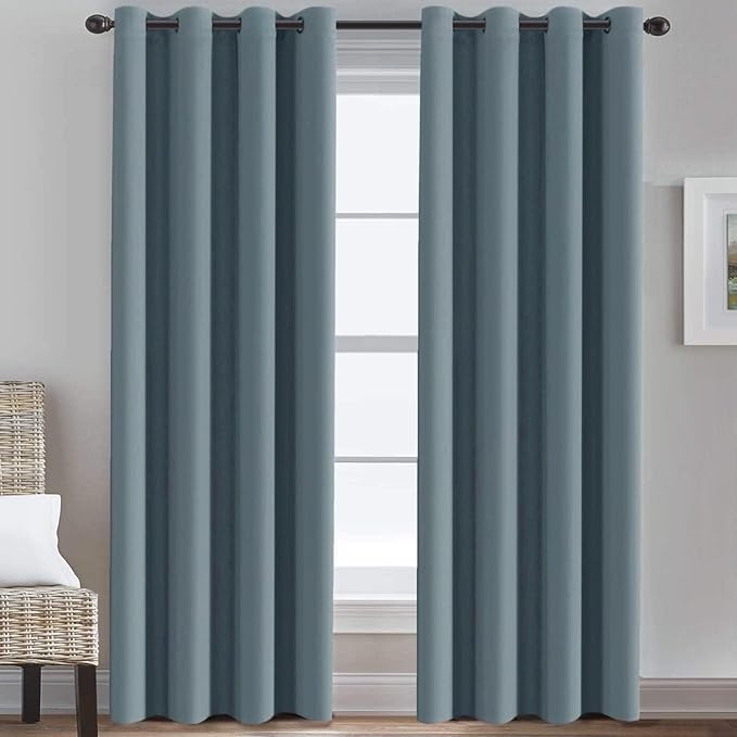 H.VERSAILTEX Blue Curtains/Drapes Blackout for Bedroom Room Darkening Thermal Curtains for Living Room Noise Reducing Sound Proof Solid Grommet Curtain (One Panel, Stone Blue, 52" W x 120" L)