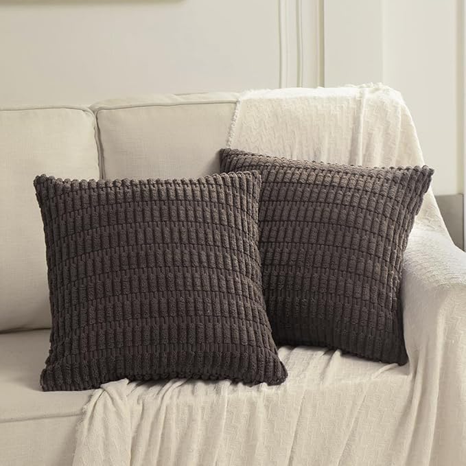 Fancy Homi 4 Packs Boho Dark Brown Decorative Throw Pillow Covers 16x16 Inch for Living Room Couch Bed Sofa, Rustic Modern Farmhouse Home Decor, Soft Plush Corduroy Cute Square Cushion Case 40x40 cm