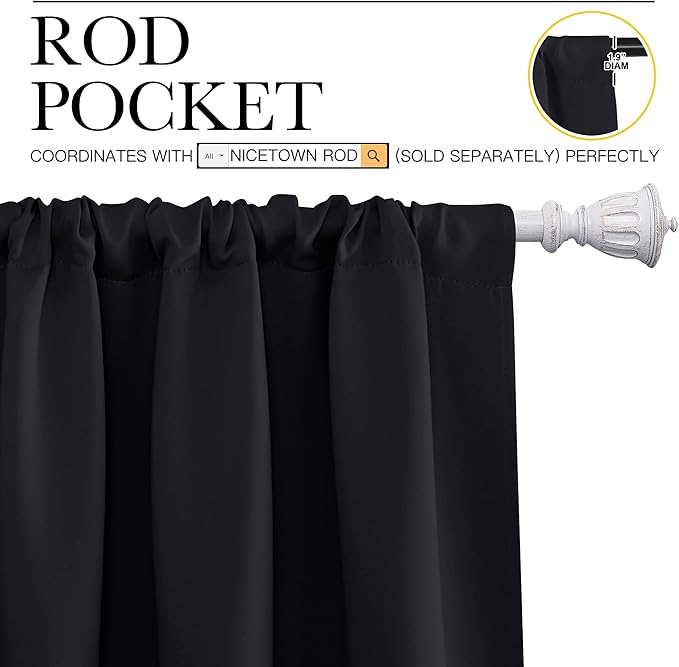 NICETOWN Black Out Curtain Panels for Kitchen - Energy Smart Decoration Thermal Insulating Blackout Drapes/Draperies for Small Window (2 Panels, 34 in x 84 in (W x L))