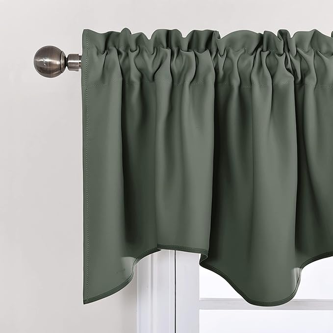 NICETOWN Small Valances for Living Room, Bathroom Window Topper Kitchen Valances for Small Windows, Scalloped Short Window Tiers for Christmas (52x18 Inch, Dark Mallard, 2 Panels)