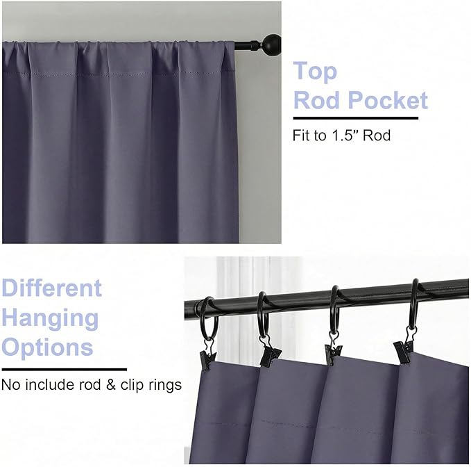 Simplebrand Ava Greyish Purple Short Blackout Curtains for Bedroom 54 Inches Long 2 Panels Set, Solid Thermal Insulated, Energy Saving Window Treatment Curtains Blackout Drapes, W40 x L54 Inch