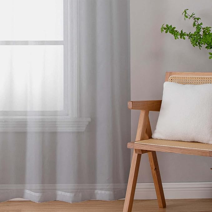 Sheer Light Grey Curtains for Bedroom Living Room 63 Inch Length 2 Panels, Airy Soft Light Filtering Sheer Dining Room Curtains, Modern Rod Pocket Drapes, Light Grey, Each 42" Wx63 L Inches