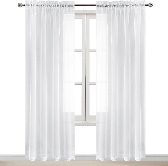 DWCN Extra Long Curtains, Sheer White Curtains 102 inches Long for Living Room, Rod Pocket Casual Large Window Treatments for Patio Door/Wedding Home Decor, 2pcs, Each W70 x L102