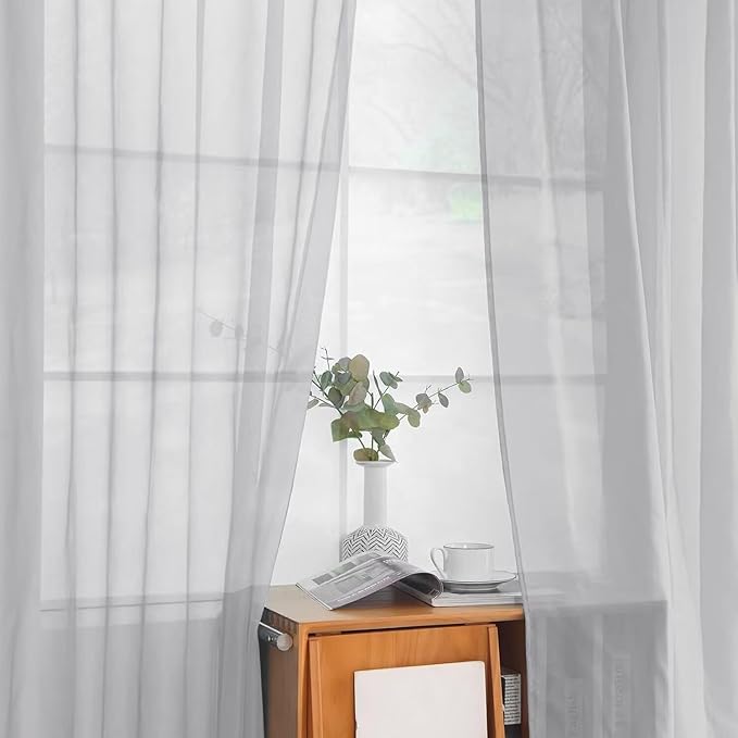 youleyar Solid Sheer Rod Pocket Curtain Voile Draperies 2 Panels White Beige Black Grey Ivory 52 Inch Width 108 Inch Long 1 Pair for Kitchen Bedroom Children Living Room Yard (Silver Grey,52Wｘ108L)