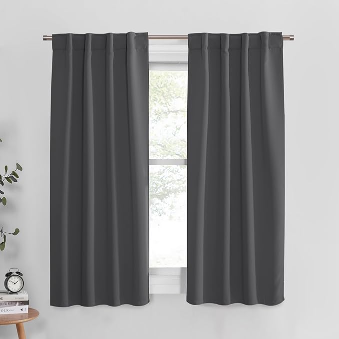Pony Dance Blackout Curtains Thermal Insulated Window Treatment Panels Room Darkening Shade Drapes for Living Room Back Tab/Rod Pocket Bedroom Draperies, 34 x 63 Inch, Grey, 2 Panels