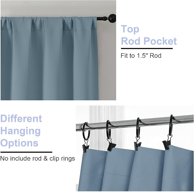 Simplebrand Ava Stone Blue Blackout Curtains for Bedroom, 78 Inch Length, 2 Panels Set, Privacy Thermal Insulated Rod Pocket Window Curtains for Patio, French Door, W40 x L78 Inch