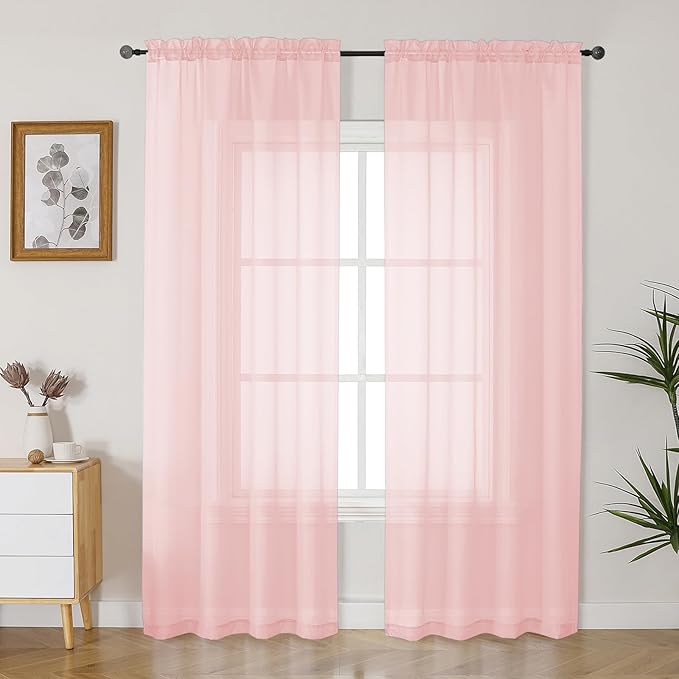 Gwine Blush Pink Sheer Curtains 84 Inches Long 2 Panels Set for Living Room, Rod Pocket Voile Bedroom Curtains, Light Filtering Solid Window Sheer Panels, Each 42" Wx84 L