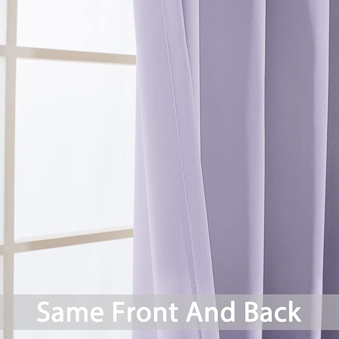 Yakamok Light Blocking Room Darkening Thermal Curtains - Blackout Curtains with Grommet Top for Bedroom/Living Room (62Wx84L, Lilac, 2 Panels)