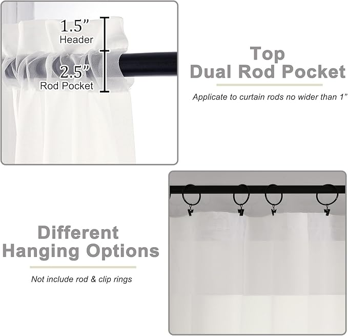 Extra Long Sheer Ivory Curtains for Bedroom Living Room 108 Inches Long 2 Panels Set, Solid Soft Light Filtering Rod Pocket Sheer Window Curtains, Ivory, Each 42" Wx108 L Inch