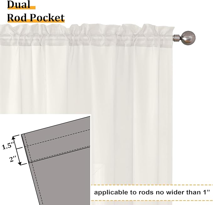 Aiyufeng Voile Sheer Ivory Curtains - Transparent Light Weight Soft Window Treatment Curtain Panels with Rod Pocket Top for Patio Door/Living Room (W59 x L96, 2 Panels), Ivory