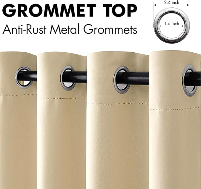 MIULEE 90" Long Room Darkening Curtains Thermal Insulated Drapes Solid Window Treatment Set Grommet Top Light Blocking Blackout Curtain for Living Room/Bedroom 2 Panels Cream Beige