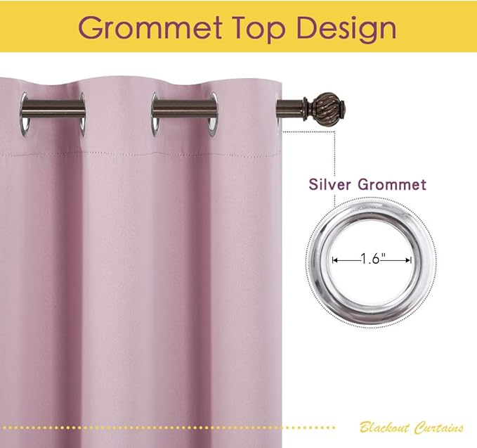 NICETOWN Blackout Curtain Panels for Bedroom, 2 Panels, W42 x L60 inches, Baby Pink, Thermal Insulated Grommet Top Blackout Draperies and Drapes