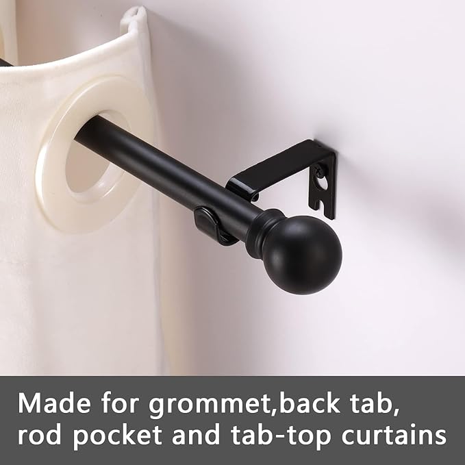 GXOACKJ 2 Pack Black Curtain Rods for windows 32 to 62 inch, 5/8 inch Splicing Heavy Duty Metal Curtain Rod Set with Brackets