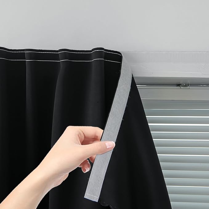 Adhesive Blackout Curtains- Self Stick Shades Window Blinds Curtains No Rod Needed Easy to Hang Curtains, Use for Bedroom, Living Room, Dining Room, Kitchen, Home Office, 47"W X 71"L, Black, 1 Panel