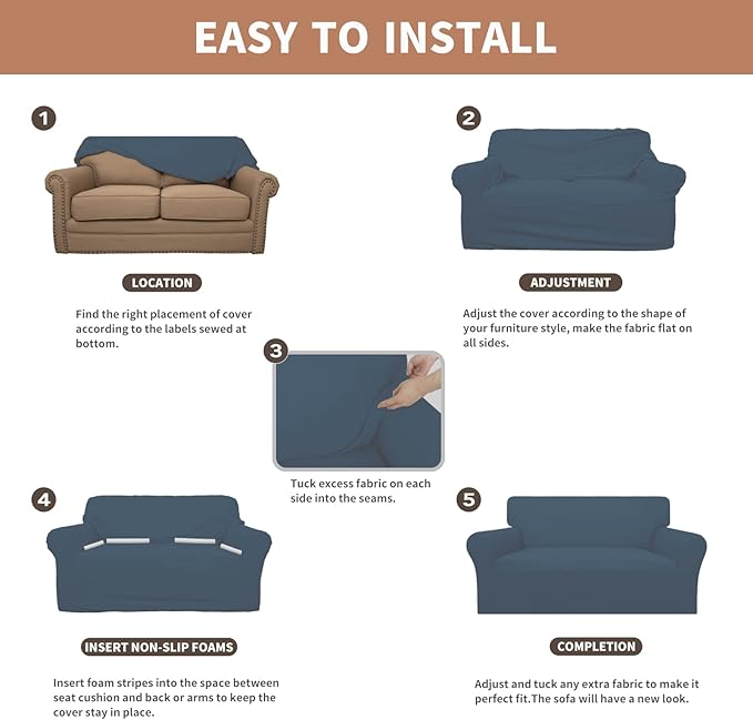 Easy-Going 100% Waterproof Loveseat Couch Cover, Dual Waterproof Sofa Cover, Stretch Jacquard Sofa Slipcover, Leakproof Furniture Protector for Kids, Pets, Dog and Cat (Loveseat, Bluestone)