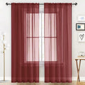 SpaceDresser Sheer Voile Window Treatment Rod Pocket Curtain Panels for Kitchen Bedroom Living Room Drapes Sunlight Filtering Privacy Semi Home Decor Assorted Colors Sizes (Burgundy, 52 W x 54 L)