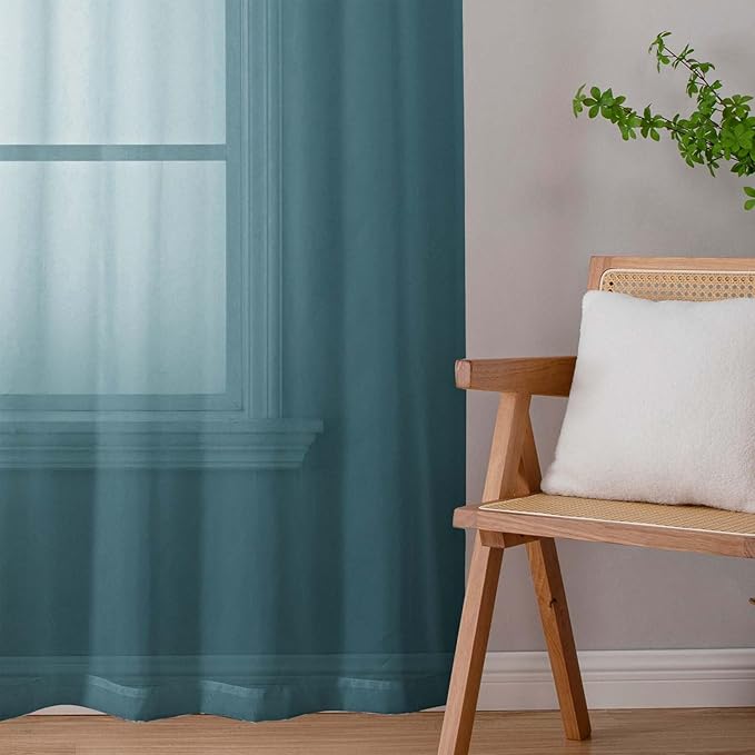 Dusty Blue Sheer Curtains for Bedroom Living Room 45 Inch Length 2 Panels, Soft Light Filtering Small Kitchen Window Curtains, Rod Pocket Short Curtain Drapes, Dusty Blue, 42" Wx45 L Inches