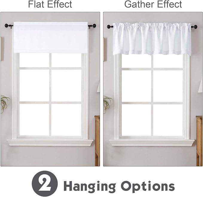 Chyhomenyc White Valances for Window, Light Filtering Short Curtains for Kitchen Bedroom Living Room, Rod Pocket Top Small Window Treatment Valance RV Bunk Panels, 60" Wx14 L, 2 Pieces