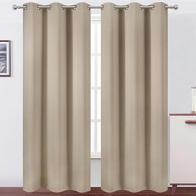 LEMOMO Khaki Thermal Blackout Curtains/38 x 84 Inch/Set of 2 Panels Room Darkening Curtains for Bedroom