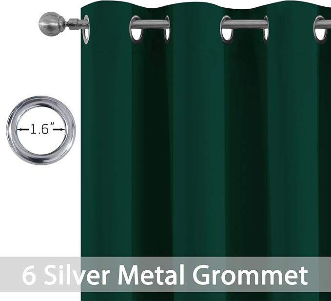 Yakamok Dark Green Blackout Curtains for Bedroom, Room Darkening Thermal Insulated Grommet Window Curtains, Light Blocking Blackout Drapes for Living Room, 38Wx84L inch,2 Panels